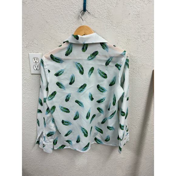 70s Vintage Kmart button up feather print blouse large - Picture 4 of 6